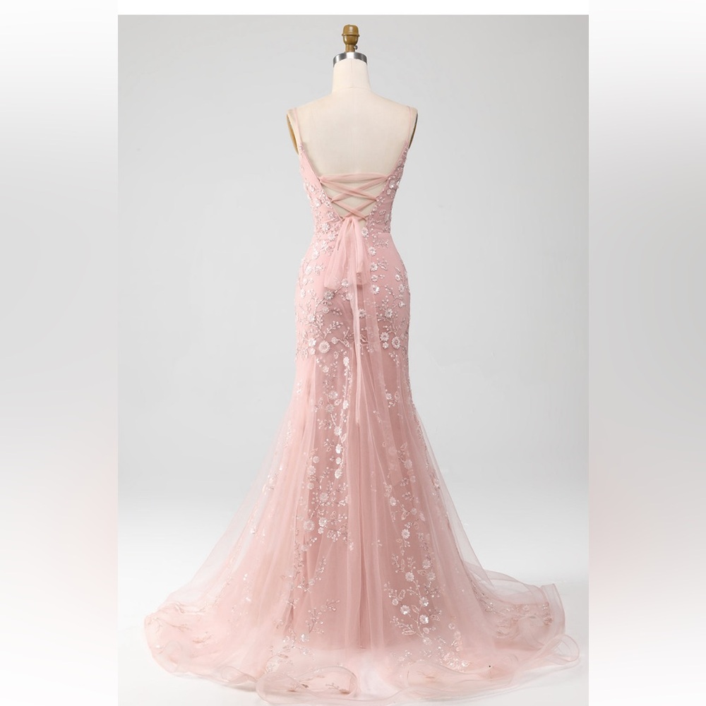 Blush pink color prom dress